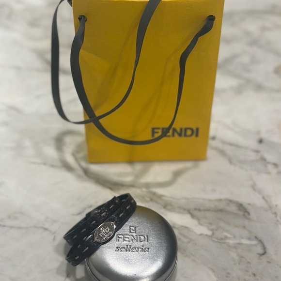 Fendi Jewelry - Fendi Brown Leather Wrap Bracelet with Stitched Accents & Silver Hardware!